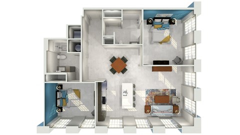 bedroom floor plan an open concept living room and dining room with a balcony